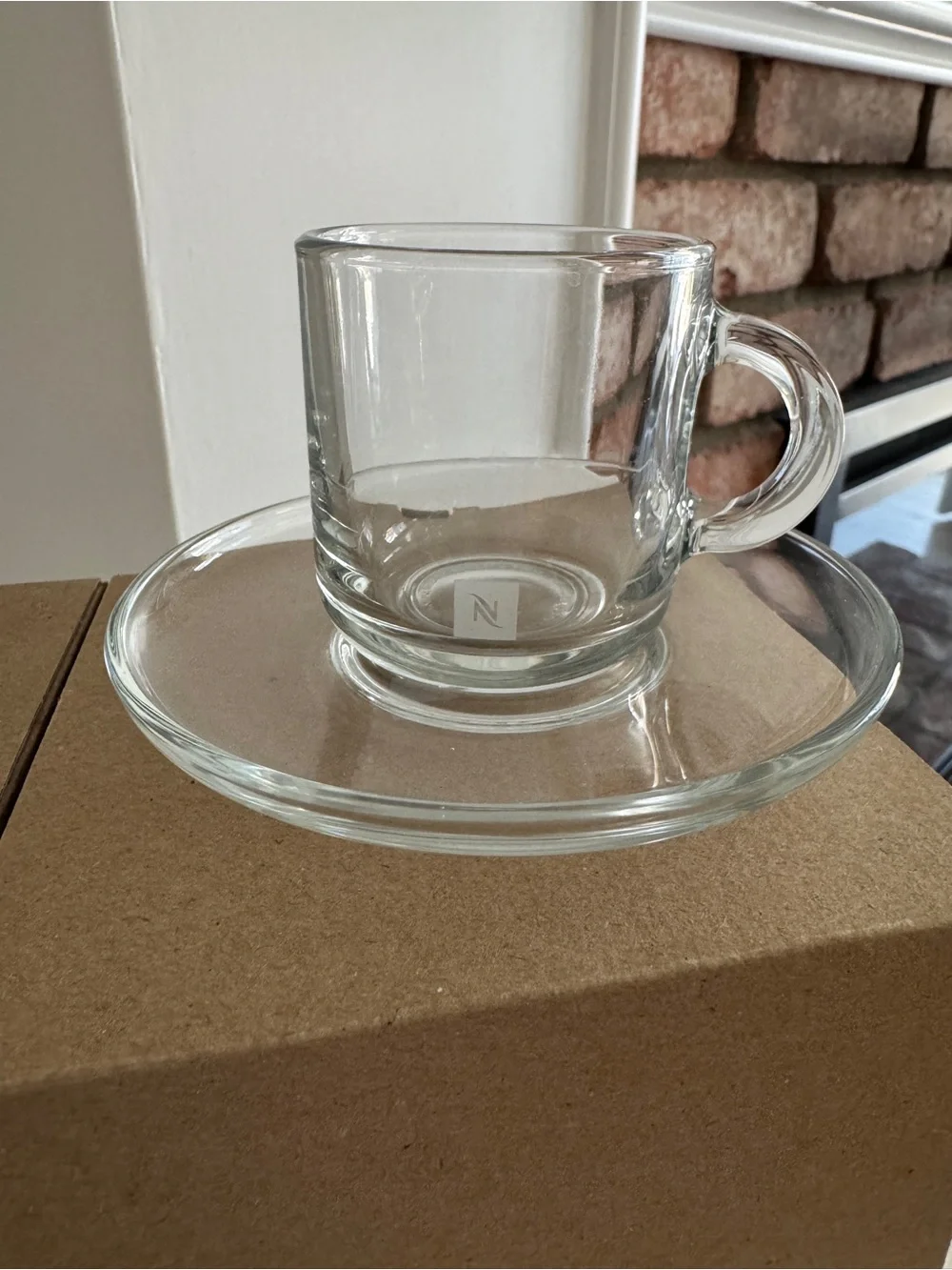 Set of 2 Clear Glass Nespresso Espresso Cups with Saucers